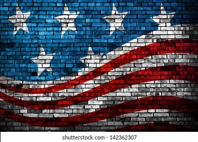 American Flag style brick wall grunge background
