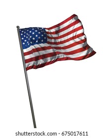 American Flag Waving Isolated On White Background Portrait 3D Rendering