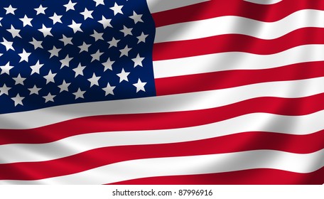 American Flag Waving In The Wind Detail