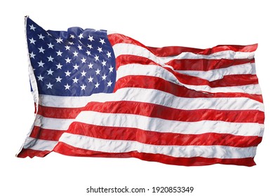American flag waving in the wind isolated on white background. 3D rendering