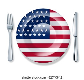 American Food Fork Plate Knife Isolated U.S.A. Flag Cuisine