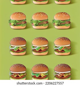 American Food Illustration, Burger Fast Food Pattern, Patterns