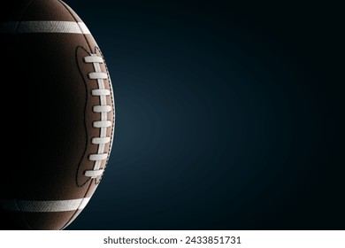 american football ball against dark background. American sports concept, grand final, strength, victory. Advertising poster, design, copy space, 3D render - Powered by Shutterstock