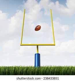 American football field goal concept as a team sport kicked ball going between the posts as a metaphor for offense success and winning strategy concept.