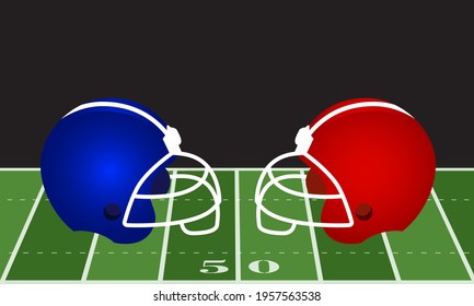 American Football Helmets, One Red Versus One Blue Team