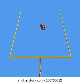 American Football Kicked Through The Goal Posts Against Blue Sky -rendering