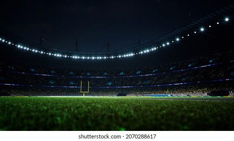 American Football Night Stadium With Fans Iilluminated By Spotlights Waiting Game 3d Render
