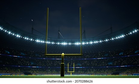 American Football Night Stadium With Fans Iilluminated By Spotlights Waiting Game 3d Render