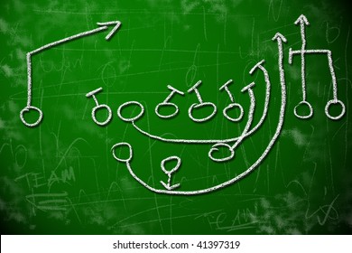 American Football Playbook Diagram On Chalkboard Shows Strategic Planning Concept.
