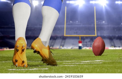 American football player kicking ball in close up . - Powered by Shutterstock