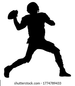 American Football Player Quarterback Throwing A Pass. Quarterback Throws A Pass Silhouette