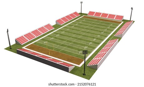 American Football Stadium.On Green Grass.Top View.3d Rendering.