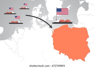 American Gas Tanker Ships Transporting LNG To Poland And Central Europe.