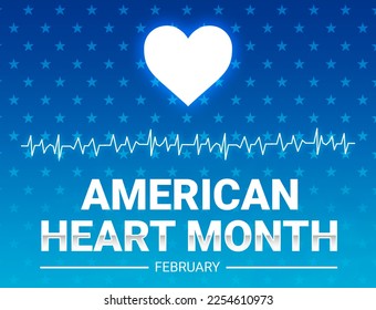 American Heart Month Wallpaper with glowing heart and typography with stars backdrop - Powered by Shutterstock