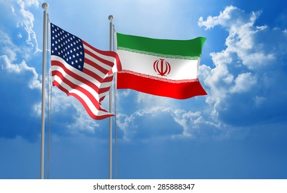 American Iranian Flags Flying Together Diplomatic Stock Illustration ...