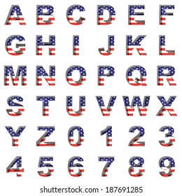 American metal alphabet set on white