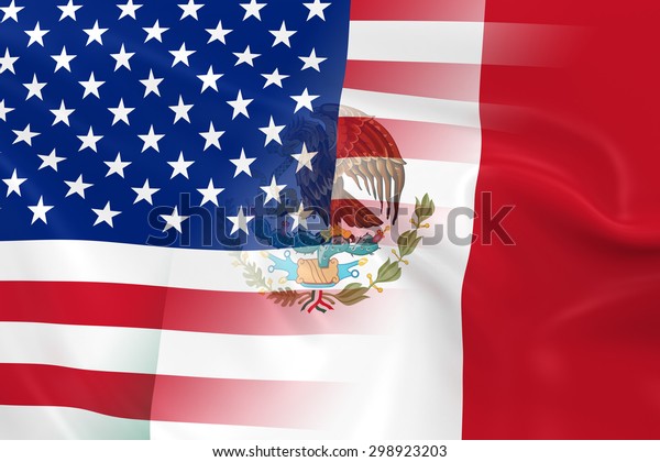 American and Mexican Relations Concept\
Image - Flags of the USA and Mexico Fading\
Together