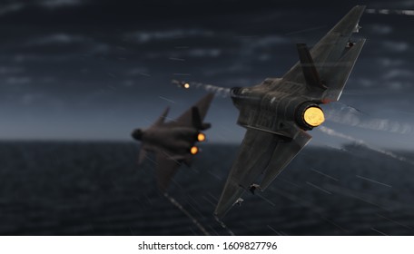 American Military Advanced Jet Fighter Locked And Fired A Missle Toward Chinese Jet 3d Render