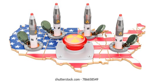 American Nuclear Button Concept. USA Missile Launches From Its Underground Silo Launch Facility, 3D Rendering