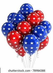 American Patriotic Balloons In Traditional Colors Over White