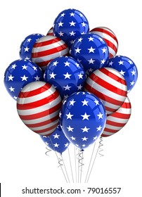 American Patriotic Balloons In Traditional Colors Over White