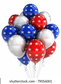 American Patriotic Balloons In Traditional Colors Over White