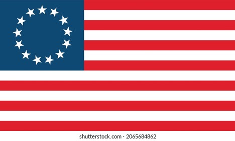 American Revolutionary War Flag. Old American Flag. The 13 Stars And Stripes.