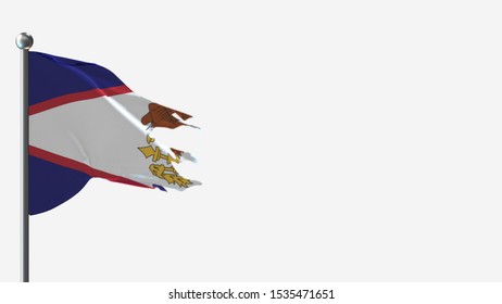 American Samoa 3D Tattered Waving Flag Illustration On Flagpole. Perfect For Background With Space On The Right Side.