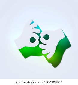 American Sign Language Interpreting Icon On The Aqua Wall. 3D Illustration Of White Deaf, Disabled, Finger, Gesture, Gestures Icons With Aqua And Green Shadows.