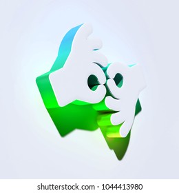 American Sign Language Interpreting Icon On The Aqua Wall. 3D Illustration Of White Deaf, Disabled, Finger, Gesture, Gestures Icons With Aqua And Green Shadows.