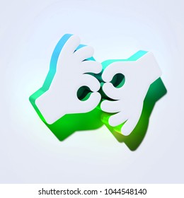 American Sign Language Interpreting Icon On The Aqua Wall. 3D Illustration Of White Deaf, Disabled, Finger, Gesture, Gestures Icons With Aqua And Green Shadows.