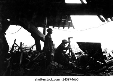 American Signal Officers In The Observatory Of German Crown Prince Frederick William. Montfaucon, France. WWI. Oct. 17, 1918.