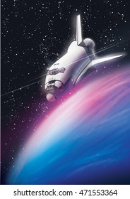 American Space Shuttle in orbit around the planet Earth.