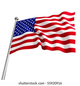 American Usa 3d Flag On White Background