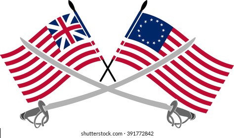 American War Of Independence - Second Variant. Two Saber And Flags. Raster Version