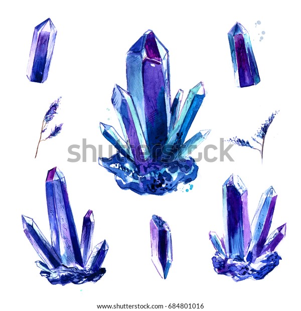 Amethyst Crystal Set Watercolor Tattoo Design Stock Illustration 684801016