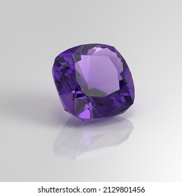 Amethyst Gemstone Cushion Square 3D Render