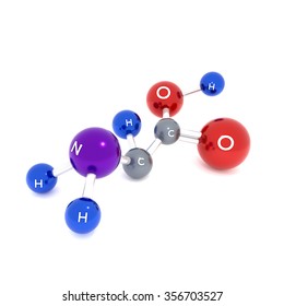 Amino Acid Molecules On A White Background. Used To Increase Strength And Faster Recovery And Muscle Tissue In The Body. With The Name Of Each.