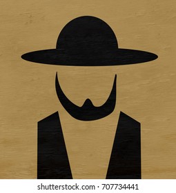 Amish Man With Beard And Hat On Wood Grain Texture