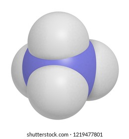 Ammonium Cation. Protonated Form Of Ammonia. 3D Rendering. Atoms Are Represented As Spheres With Conventional Color Coding: Hydrogen (white), Nitrogen (blue).