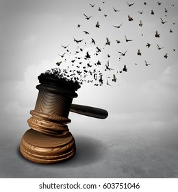 Amnesty Concept And Law Decline Or Symbol For A Legal Pardon As A Judge Gavel Or Mallet Being Transformed Into Free Flying Birds As A Justice Metaphor For Clemency Or Injustice As A 3D Illustration.