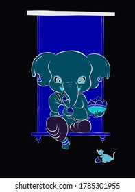 Amoled Wallpaper Of Lord Ganesha Eating Laddu