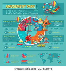 Amusement Park Infographics Set With Family Attractions Symbols And Charts  Illustration