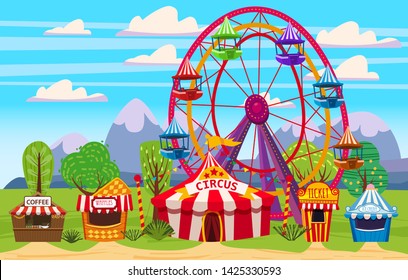 Amusement Park Landscape Circus Carousels Carnival Stock Illustration ...