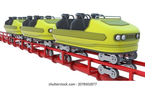 Amusement Park Roller Coaster. Positioned On Rails.3d Rendering.