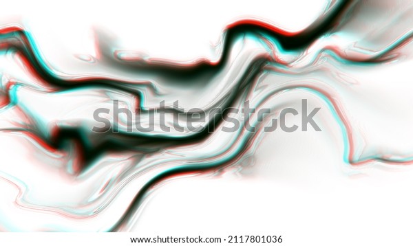 Anaglyph and holographic effect liquid ink\
splash background with glowing white waves. Marble fluid natural\
design. Art trendy\
texture.