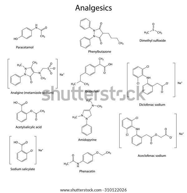 Analgesics Drugs Structures Paracetamol Analgine Acetylsalicylate Stock ...