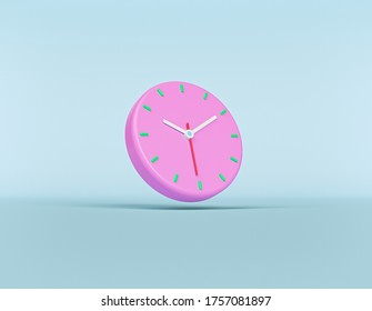 analog clock on pastel blue background. minimal design for banner, flyer, poster, web site. concept of time. 3d rendering