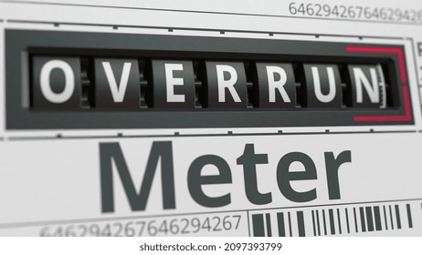 Analog counter or meter with overrun text. conceptual  animation 3D rendering
