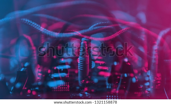 Analog synthesizer for electronic music
production.Professional audio equipment for music composer in sound
recording studio.Curated shutterstock collection of royalty free
music production
images